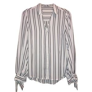 Express The Portofino Shirt Black White Stripe Tie Cuff Slim Fit S